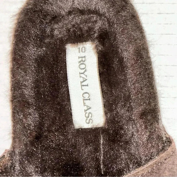 Royal Class Shoes Sz 10 Suede Leather Faux Fur Footbed Sandals Adjustable Brown - Picture 6 of 10